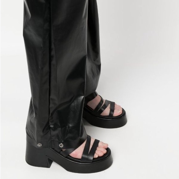 KASSL EDITIONS High Shine Straight Pull On Black Faux Leather Pants Trousers - Picture 2 of 10